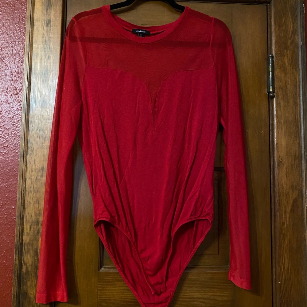 Ambiance Vibrant Red Mesh Bodysuit